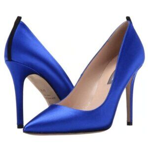 NIB SJP by Sarah Jessica Parker Fawn Satin Pumps EU 40 US 9 Expert Blue 100mm